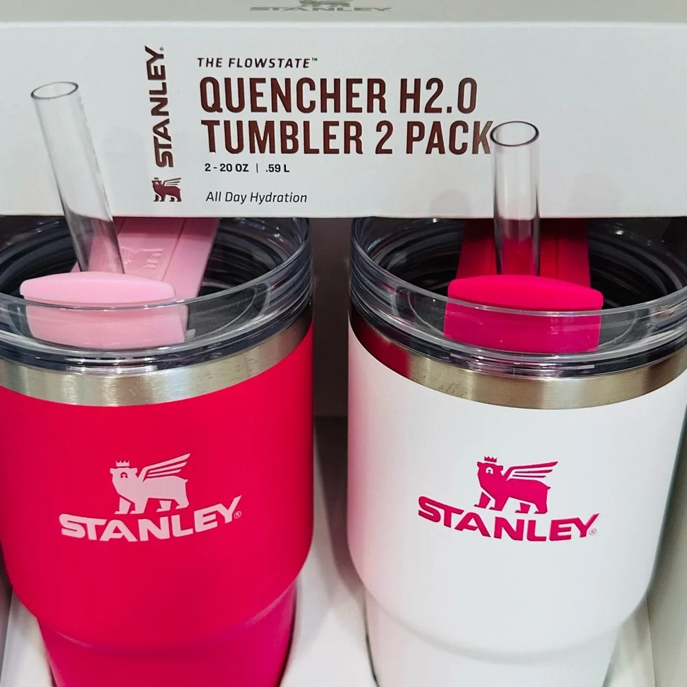 RARE NEW STANLEY 2 Pack 20 oz H2.0 Tumbler Quencher PINK AND WHITE NEW IN BOX - Picture 2 of 8